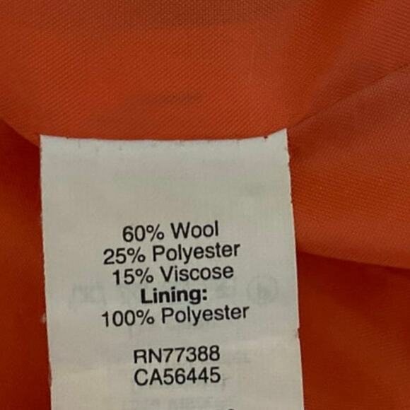 J.Crew Women's Orange Red Wool Long Sleeve Funnel Neck Pea Coat Jacket Size 0 - Picture 6 of 6